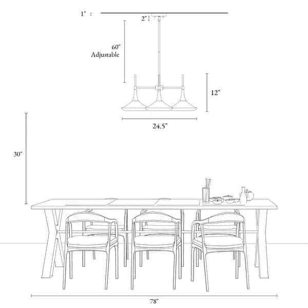 dimension image slide 0 of 2, Conia Modern 3-Light Wheel Chandelier Black Gold Pendant for Dining Room - 25.2" D x 11.8" H
