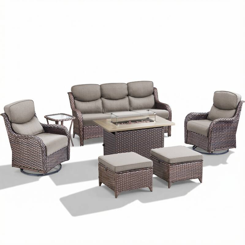 Pocassy Outdoor Fire Pit Sofa Swivel Chairs Conversation Set