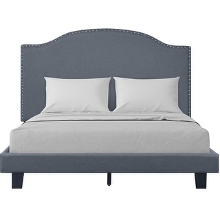 Madison Gray Upholstered Camelback Platform Bed - No box spring needed