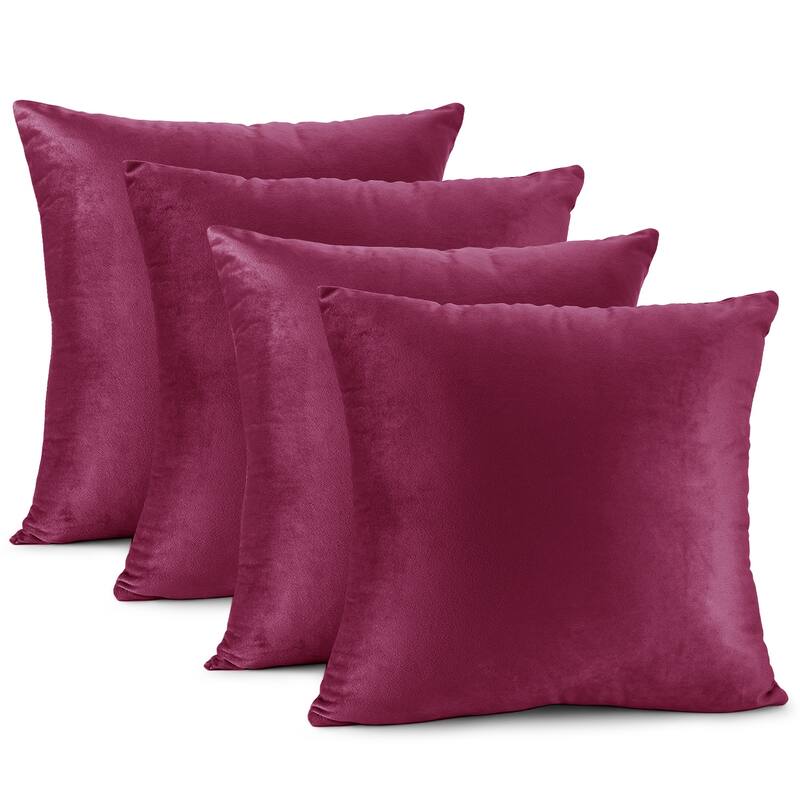 Nestl Solid Microfiber Soft Velvet Throw Pillow Cover (Set of 4) - 22" x 22" - Magenta