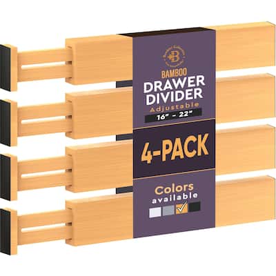 4 Pack Drawer Dividers Bamboo 2.6" High, 16-22" Adjustable Drawer Organizers for Clothes, Expandable Dresser Separators