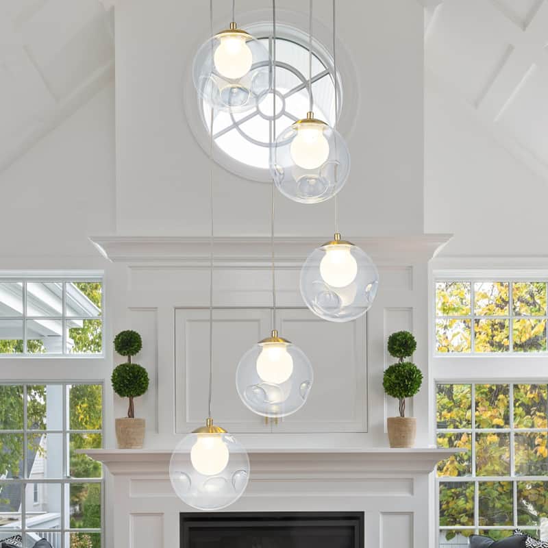 Modern Textured Glass Globe Pendant Light Frosted Shade Dining Room - 5-Lights