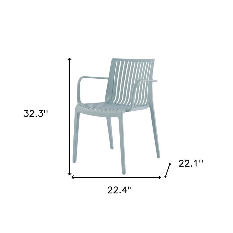 HomeRoots Set of Two Baby Blue Heavy Duty Plastic Outdoor Stacking Arm Chairs