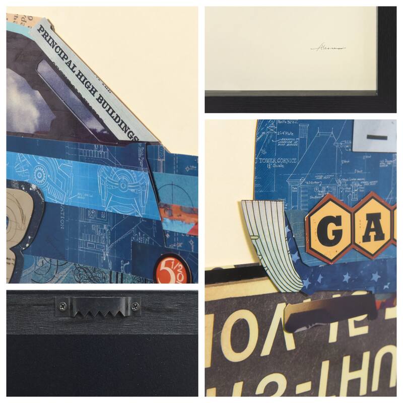 "Muscle Blue Car" Dimensional Collage Framed Graphic Glass Wall Art