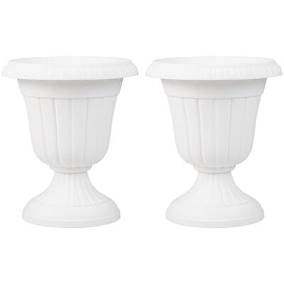 White PP Decorative Urn Planters Set of 2 with Classic Antique Design - 16" x 18.5"