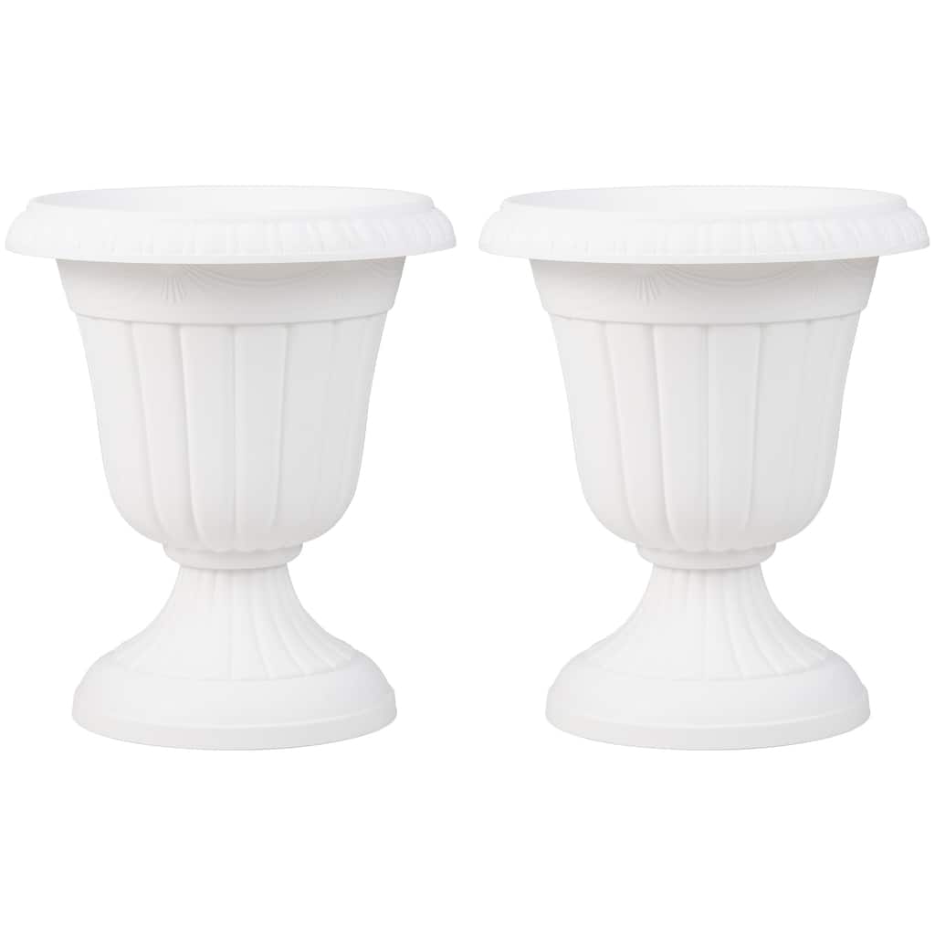 White PP Decorative Urn Planters Set of 2 with Classic Antique Design - 16" x 18.5"