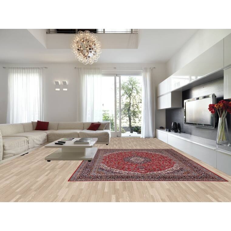 Traditional Red Kashan Turkish Rug Machine Made Living Room Carpet - 9'9" x 13'0"