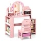 preview thumbnail 1 of 8, Gymax Kids Vanity Desk w/Mirror & Lights Princess Pretend Play Makeup Pink