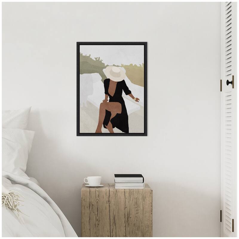 Kate and Laurel Sylvie Elegant Woman in Hat Framed Canvas by July Art Prints