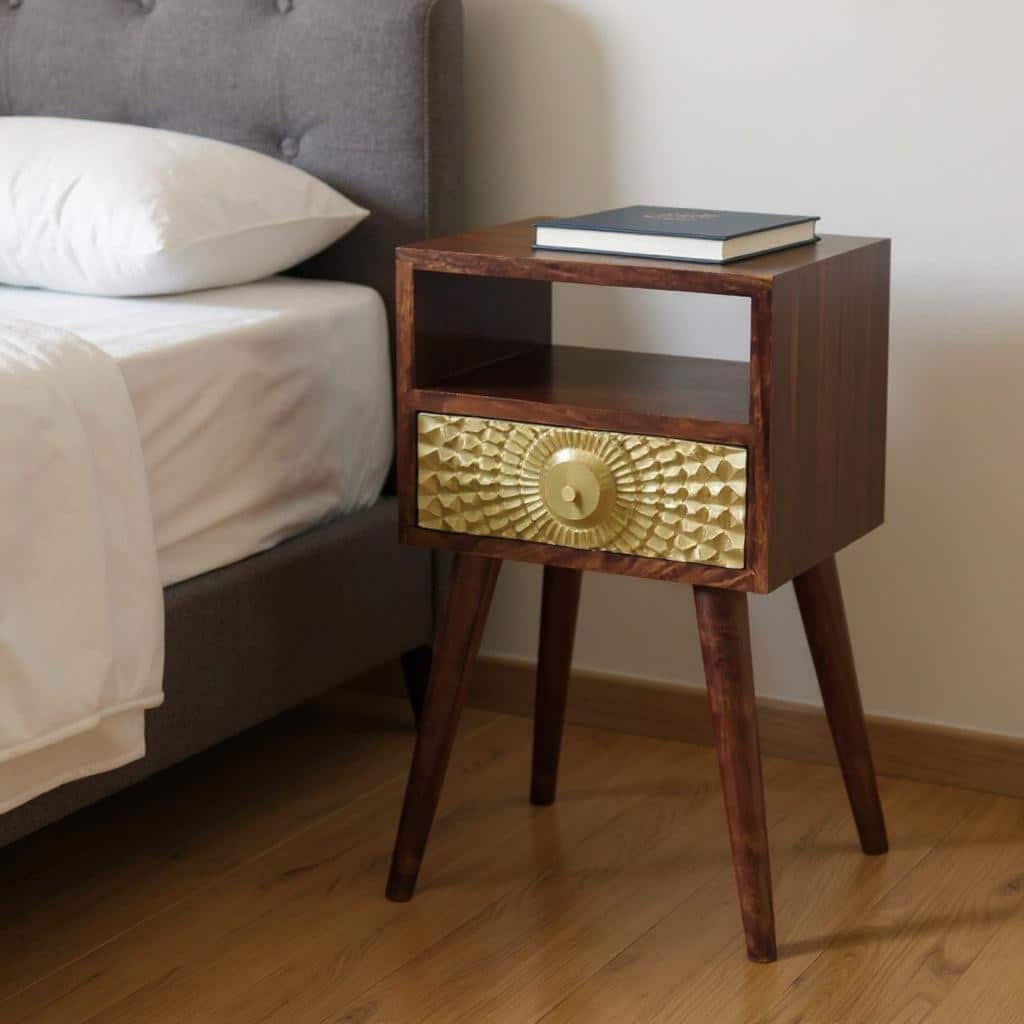 HomeRoots 23" Chestnut Solid Wood Square One Drawer Nightstand