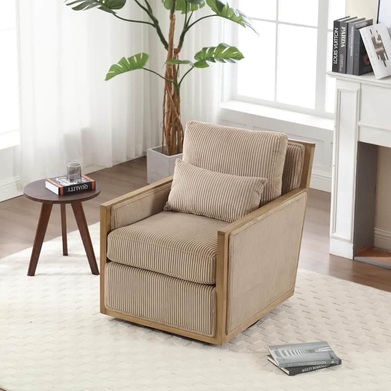 Roomfitters Corduroy Swivel Barrel Accent Chair, 360 Lounge Club Chair for Living Room, Bedroom or Office