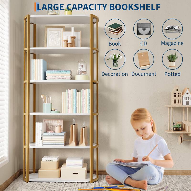 71 Inch Tall Bookshelf, 6 Tier Industrial Bookcase with Heavy Duty Metal Frame, Slim Farmhouse Storage Shelves