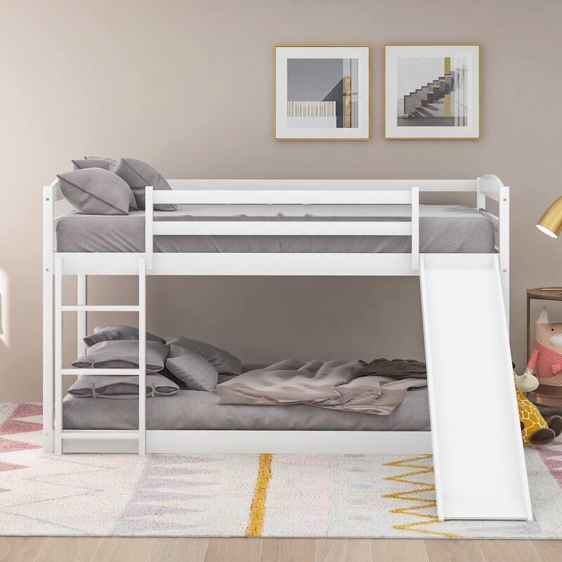 Wooden Twin Bunk Bed with Convertible Slide, Safe and Fun
