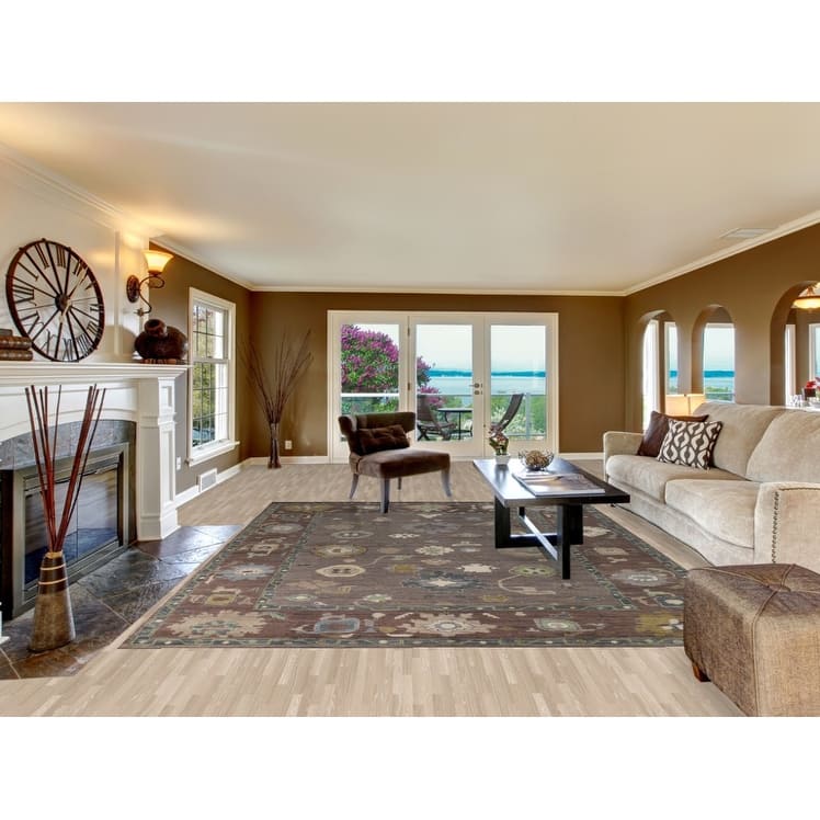 Vegetable Dye Brown Oushak Turkish Area Rug Hand-Knotted Wool Carpet - 9'0" x 11'6"