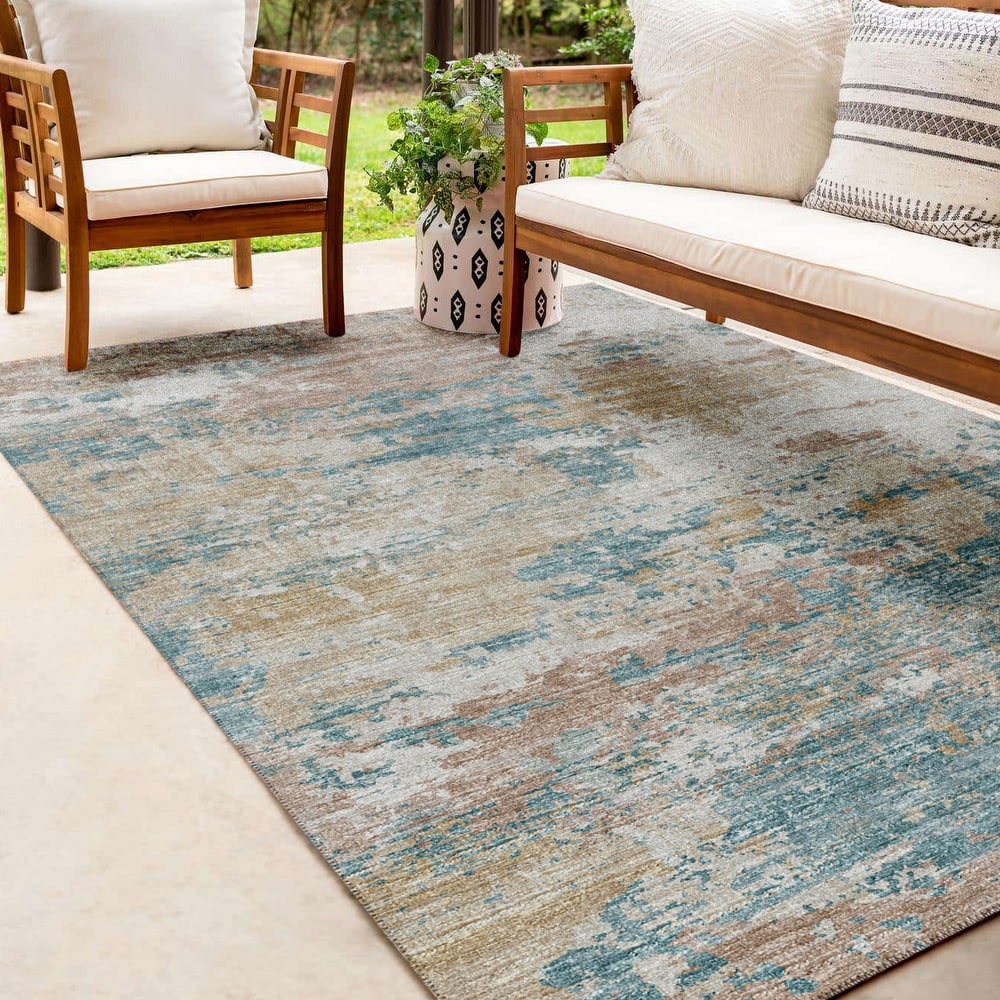 Indoor/ Outdoor Accord Modern Brushstrokes Polyester Washable Rug New