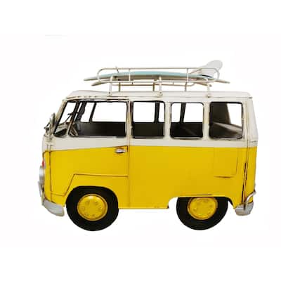 Oversized Vintage Yellow VW Bus Metal Model