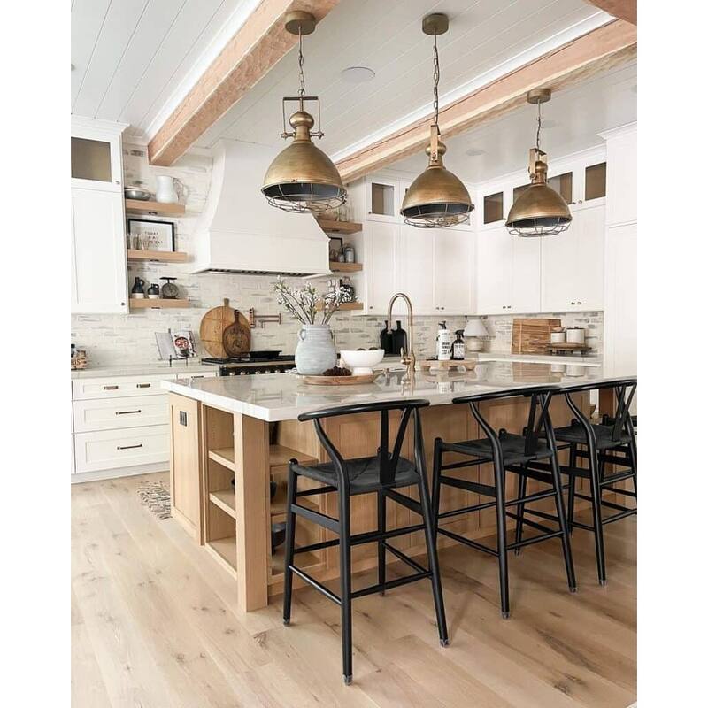Solid Wood Countertop Height Barstool with Open Y Back Farmhouse Woven Organic Chair For Kitchen Bedroom Designer - N/A