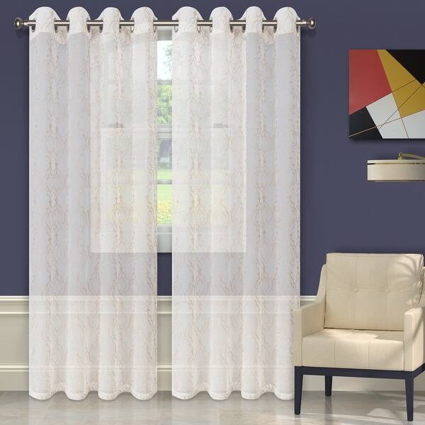 Superior Embroidered Imperial Trellis Sheer Grommet Curtain Panel Pair - 52x96 - Beige