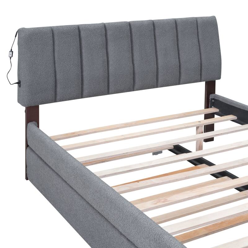 Upholstered Platform Bed with Trundle and LED Lights