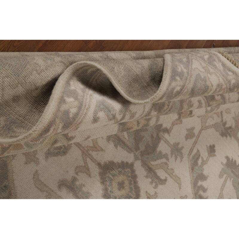 All-Over Ivory Floral Oushak Indian Area Rug Handmade Wool Carpet - 8'4" x 11'10"