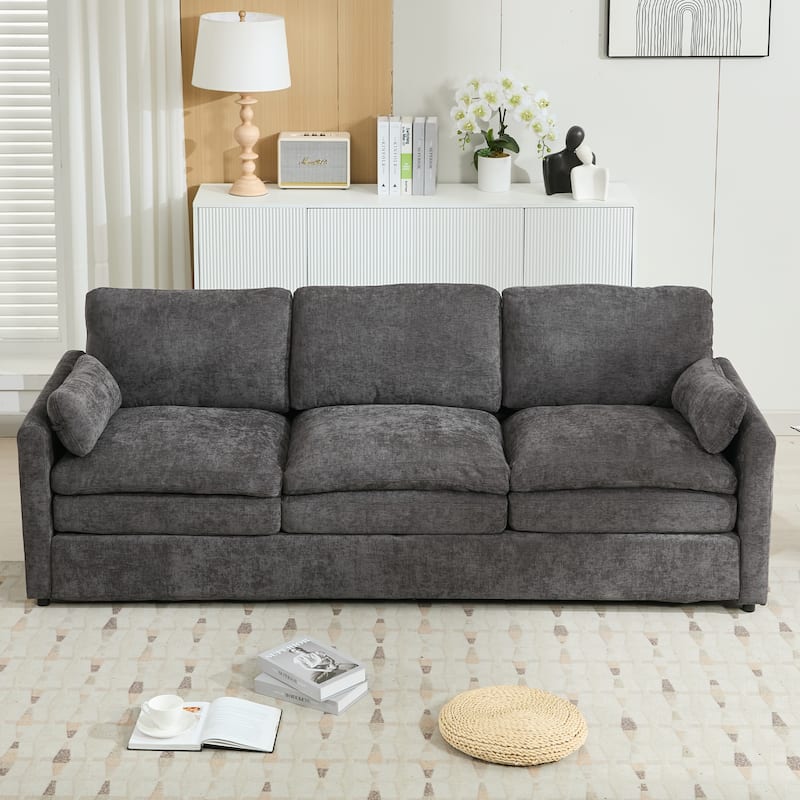 Roomfitters Upholstered 3-Seater Cloud Sofa with Double Cushions, Oversized Comfy Couch for Living Room, Grey