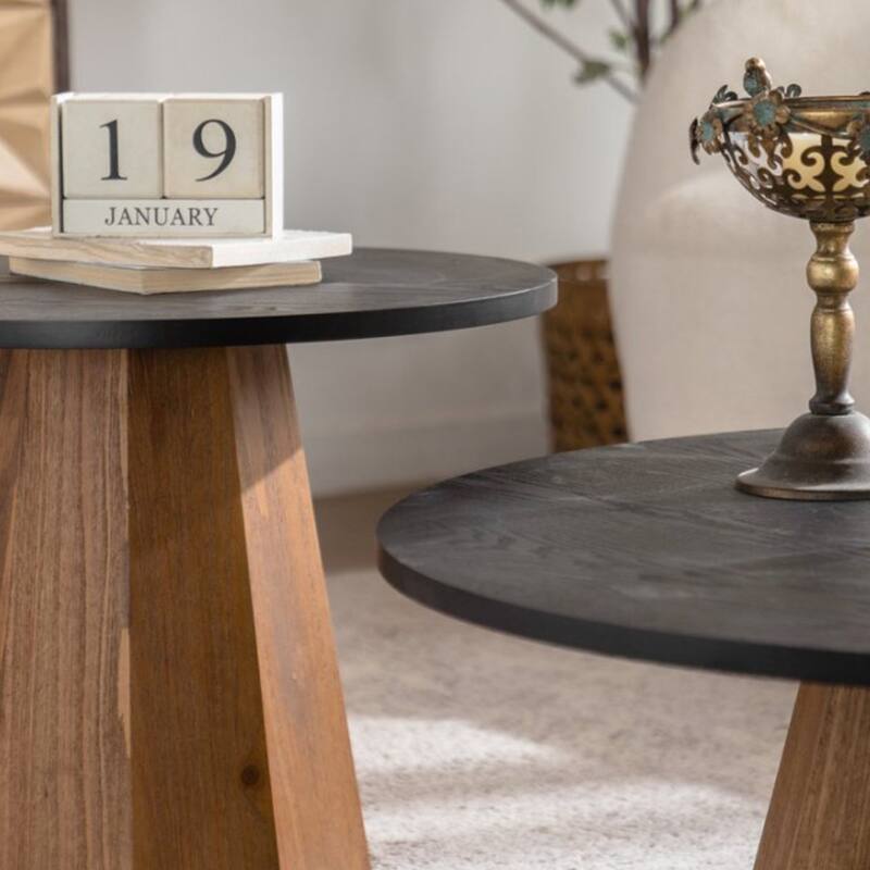 23.62" Wood Round Coffee Table for Living Room, Modern Circle Center Table Mid-Century Sofa Side Coffee Tables for Apartment