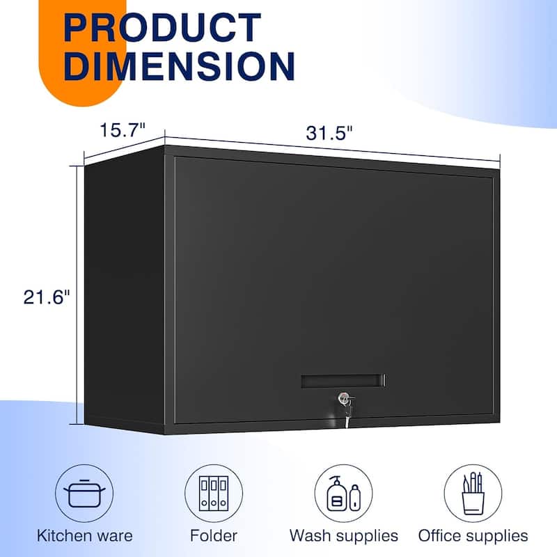 Metal Garage Wall Cabinet with Doors and Shelves, Tool Storage Cabinet for Garage, Kitchen
