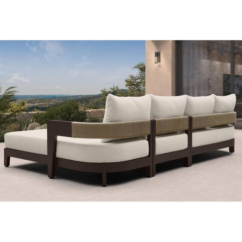 PURPLE LEAF Modern Aluminum Sectional Sofa with 7.87" Cushions for Yard Porch Deck Outdoor Conversation Sets