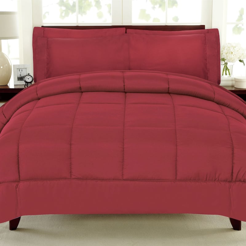 Sweet Home Collection Luxury Solid Bed-In-a-Bag with Sheet Set - Burgundy - Full
