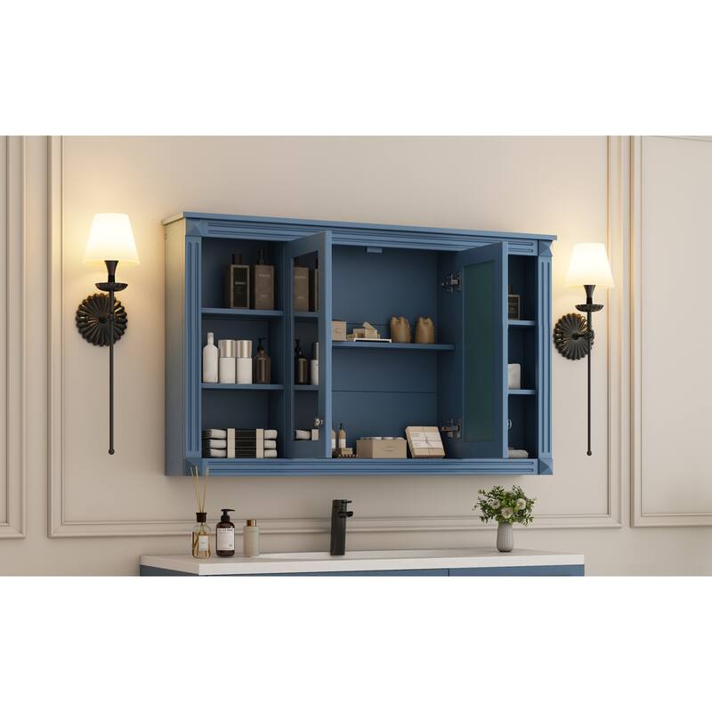 Roomfitters 47 Inch Wall Mount Medicine Cabinet, Mirror Storage with Open Shelves & Adjustable Shelf