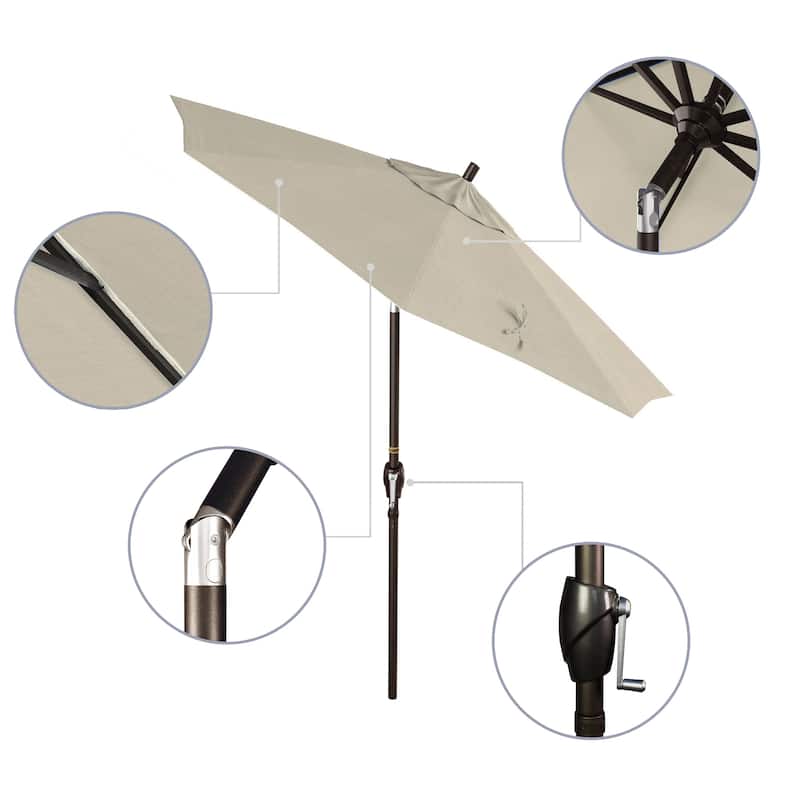 California Umbrella 7.5' Round Crank Lift Push Button Tilt Bronze Aluminum Patio Umbrella with Sunbrella Cilantro Fabric