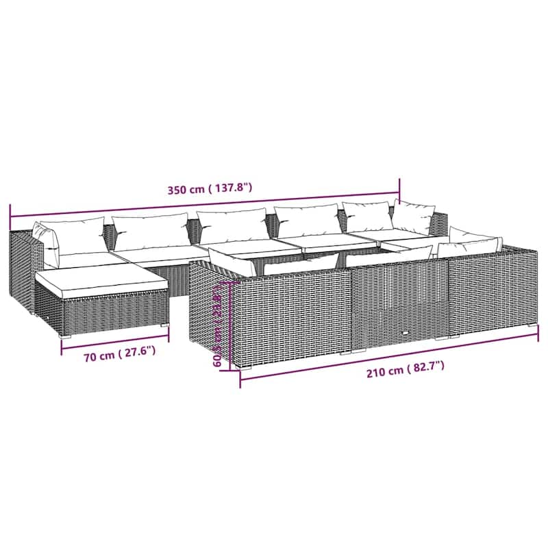 vidaXL Patio Lounge Set Outdoor Sectional Sofa Set Table Garden Poly Rattan - 27.6" x 27.6" x 23.8"