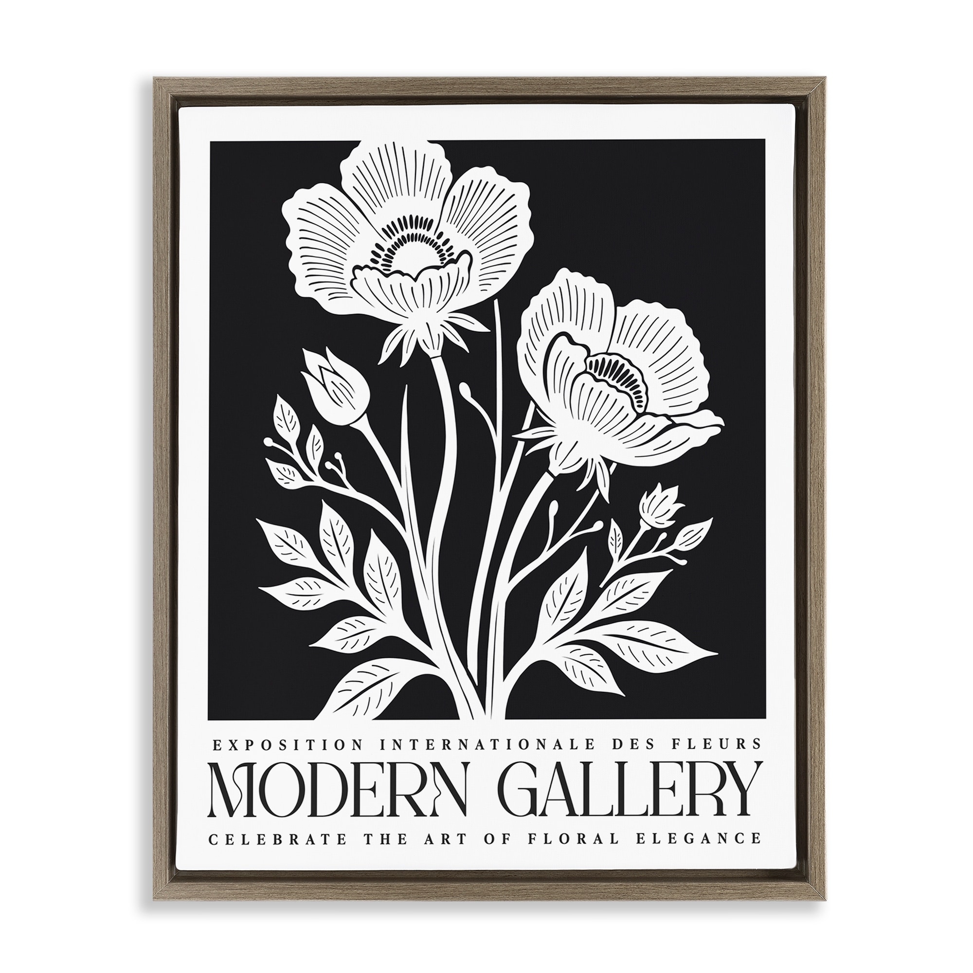 Stupell Modern Gallery Flowers on Black Framed Floater Canvas Wall Art Design By Lettered and Lined