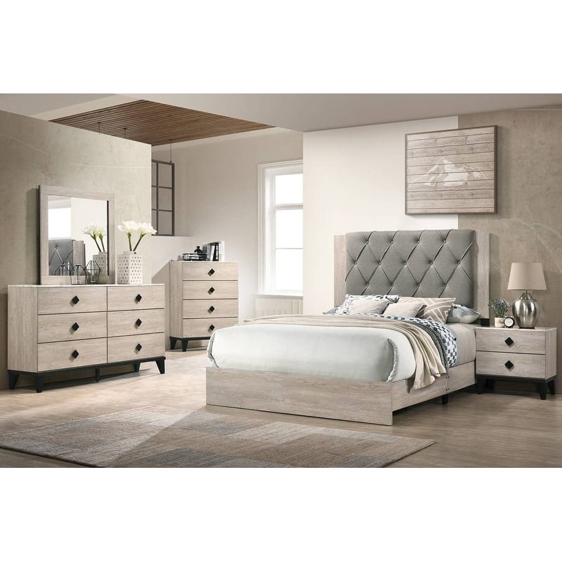 Modern Style 1pc Bed Set Tufted Headboard Tapered Legs Cream Finish Bedroom Furniture