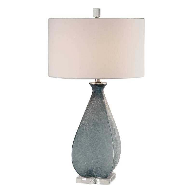 Acid Etched Glass Table Lamp with White Drum Shade - 29.25" - Blue