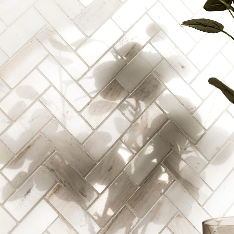 Ackland AKM-S-1X3HBP-CA 12" x 12" Marble Herringbone Wall Mosaic Tile - Auralie