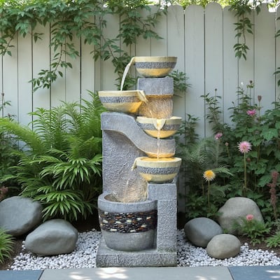 Stone-Texture Weather Resistant Garden Polyresin 3-Tier Cascading Waterfall Fountain