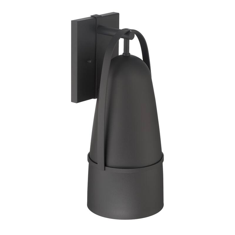 Rue 18 in. 1-Light Black Modern Outdoor Wall Lantern with Dark Sky Metal Shade