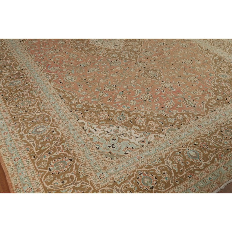 Traditional Kashan Persian Vintage Area Rug Hand-Knotted Wool Carpet - 9'7" x 13'1"
