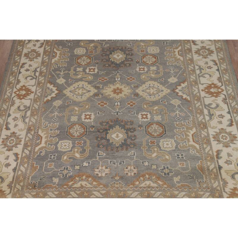 Gray Ivory Oushak Indian Area Rug Handmade Wool Carpet - 7'10" x 10'3"