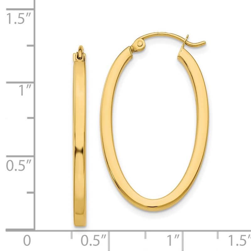 Curata 14k Yellow Gold Polished 2x24mm Squared Oval Hoop Earrings