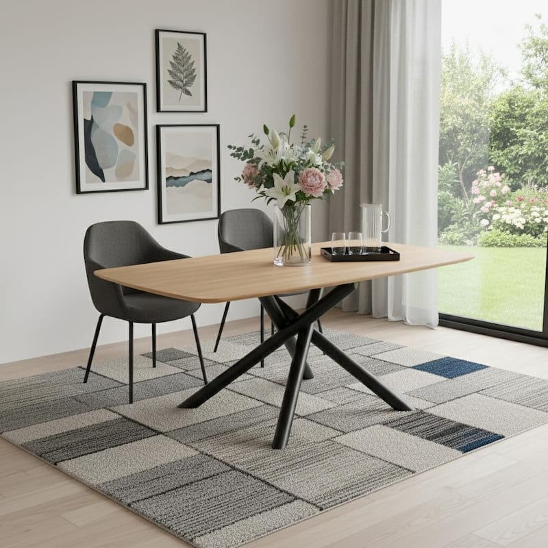 HomeRoots 79" Natural and Black Wood and Iron Cross Leg Base Dining Table - 79.00 in. x 30.00 in. x 39.00 in. - Black/Natural - 79.00 in. x 30.00 in.  x 39.00 in.