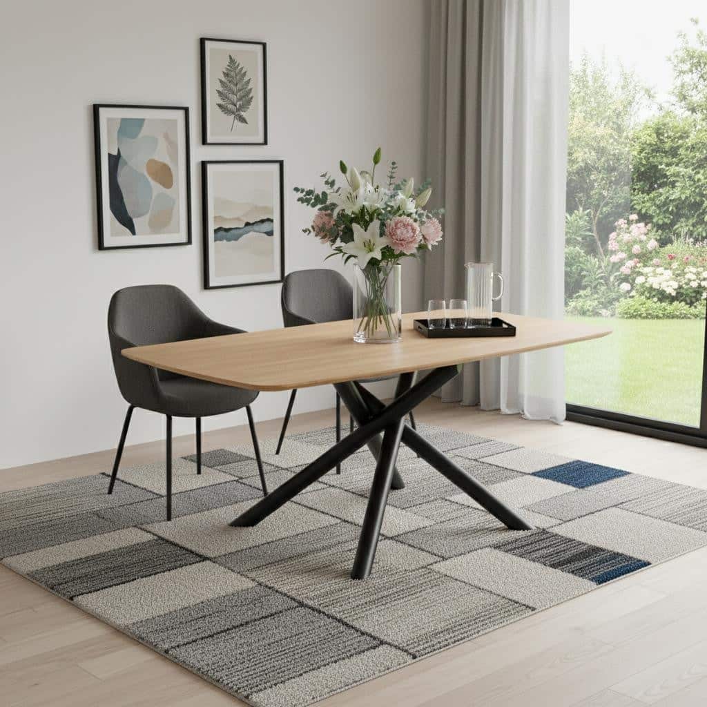 HomeRoots 79" Natural and Black Wood and Iron Cross Leg Base Dining Table - 79.00 in. x 30.00 in. x 39.00 in.