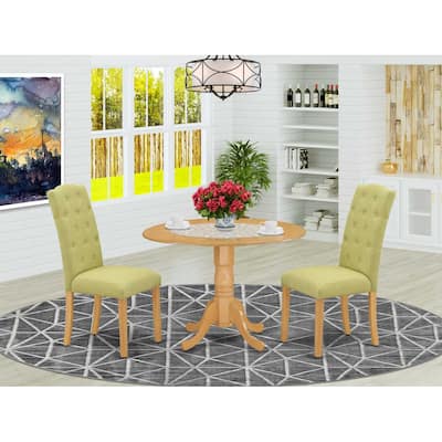 HomeStock 3-Piece Round Natural Oak Finish Solid Wood Top Dining Table with 2 Parson Chairs with Drop Leaf