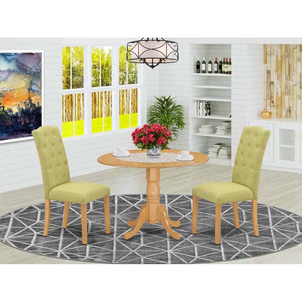 HomeStock 3-Piece Round Natural Oak Finish Solid Wood Top Dining Table with 2 Parson Chairs with Drop Leaf