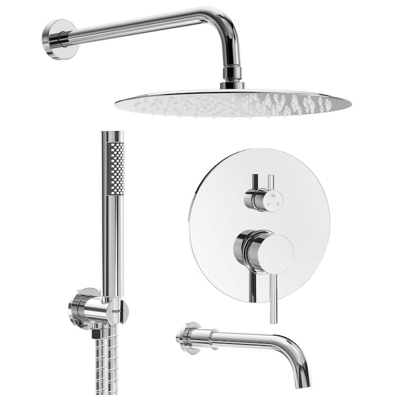 GRANDJOY 3-Function Bathroom Shower System with Rainfall Head, Handheld Unit, and Tub Spout - Chrome
