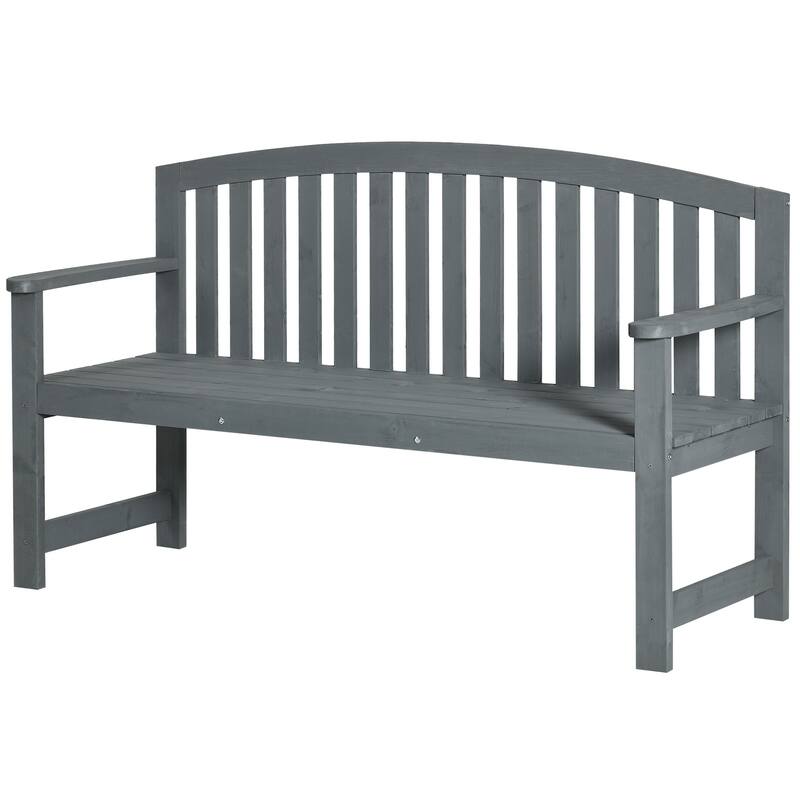 Outdoor Wood Bench, 2-Seater Garden Bench With Backrest And Armrest, Patio Bench For Patio, Porch, Poolside, Balcony