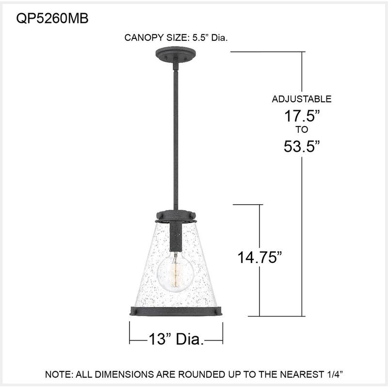 Quoizel Bristol 1-Light Industrial Mini Pendant with Seeded Glass