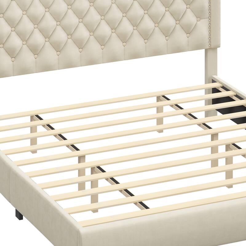 Moasis Upholstered Tufted Bed Frame with Adjustable Height Headboard