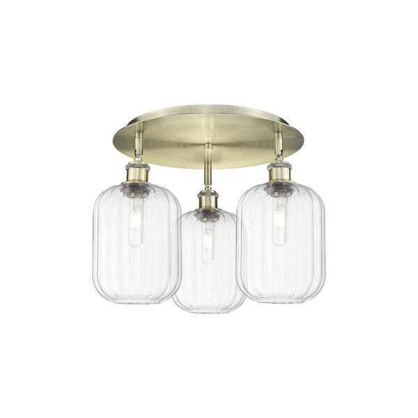slide 2 of 20, Innovations Lighting Endless Possibilities Ballston - Preston - 3 Light 19" Jar Shade Flush Mount Antique Brass/Clear
